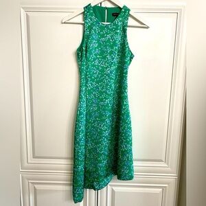 Banana Republic Womens Sz Petite 00 Green Floral Sleeveless Asymmetrical Dress